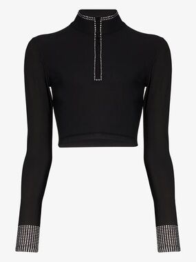 ADAM SELMAN SPORT Rhinestone Crop Zip Top Black Size XS